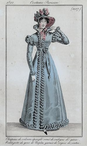 PERIOD FASHION COSTUME Ladies Dress No.2107,Journal des Dames, Antique Print 1822