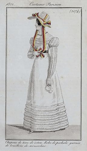 PERIOD FASHION COSTUME Ladies Dress No.2074,Journal des Dames, Antique Print 1822