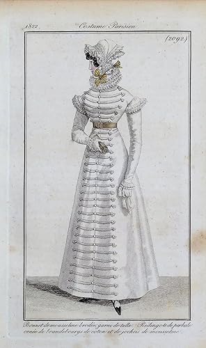 PERIOD FASHION COSTUME Ladies Dress No.2092,Journal des Dames, Antique Print 1822