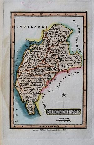 Antique Map CUMBERLAND, Darton Hand Coloured Original Miniature c 1822