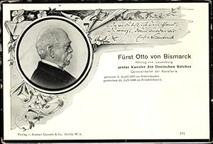 Passepartout Ansichtskarte / Postkarte Fürst Otto von Bismarck, Tauerkarte zum Tod, Portrait - Ve...
