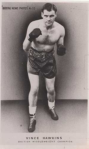 Vince Hawkins 1940s British Boxing Champion Old Real Photo Postcard