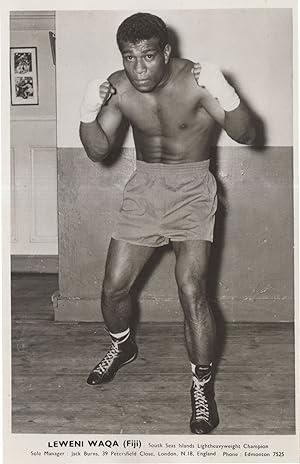 Lewini Waqa Fijian Boxer Old Rare Management Publicity Photo Card
