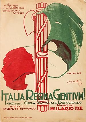 1916 Italian Music Sheet, Italia Regina Gentium - Batto