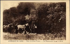 Ansichtskarte / Postkarte Dans la Grande Prairie, Missionar auf dem Pferderücken