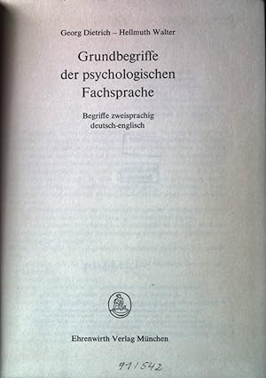 Bild des Verkufers fr Grundbegriffe der psychologischen Fachsprache : Begriffe zweisprachig deutsch-englisch; Grundbegriffe der Fachsprachen. zum Verkauf von books4less (Versandantiquariat Petra Gros GmbH & Co. KG)