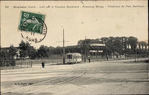 Ansichtskarte / Postkarte Roubaix Nord, Lille am Neuen Boulevard, Straßenbahn Mongy, Velodrome du...