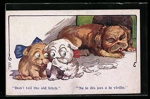 Bild des Verkufers fr Ansichtskarte Zwei kleine Hndchen haben ein Geheimnis vor schlafendem altem Hund zum Verkauf von Bartko-Reher