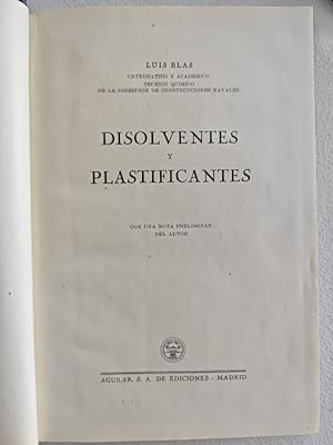 Seller image for Disolventes y Plastificantes. for sale by TraperaDeKlaus