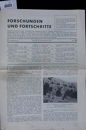 Seller image for Neue diluviale Felsmalereien in der Provinz Castelln (Ostspanien). FORSCHUNGEN UND FORTSCHRITTE. WISSENSCHAFTL FORSCHUNG. 11. JAHRGANG, BERLIN, 20. NOVEMBER 1935, NR. 33 for sale by Antiquariat Bookfarm