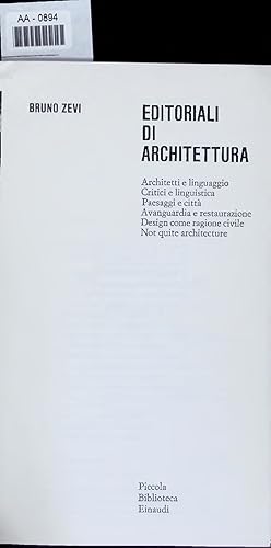 Bild des Verkufers fr EDITORIALI Dl ARCHITETTURA. Piccola Biblioteca Einaudi zum Verkauf von Antiquariat Bookfarm