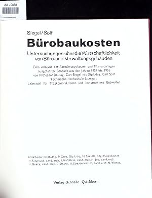 Seller image for Brobaukosten Untersuchungen berdie Wirtschaftlichkeit von Bro-und Verwaltungsgebuden. Siegel/Solf for sale by Antiquariat Bookfarm