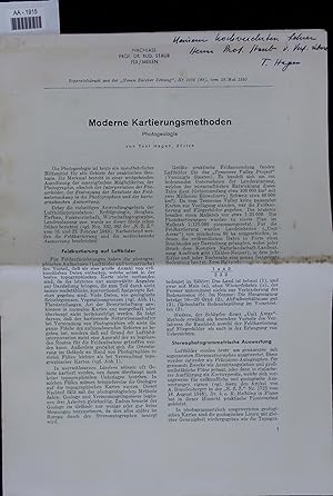 Bild des Verkufers fr Moderne Kartierungsmethoden. Separatabdruck aus der  Neuen Zrcher Zeitung", Nr. 1038 (29), vom 18. Mai 1950 zum Verkauf von Antiquariat Bookfarm