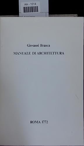 Seller image for MANUALE DI ARCHITETTURA. for sale by Antiquariat Bookfarm