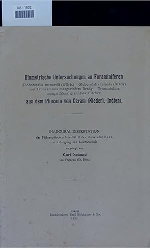 Bild des Verkufers fr Biometrische Untersuchungen an Foraminiferen aus dem Pliocaen von Ceram (Niederl.- Indien). zum Verkauf von Antiquariat Bookfarm