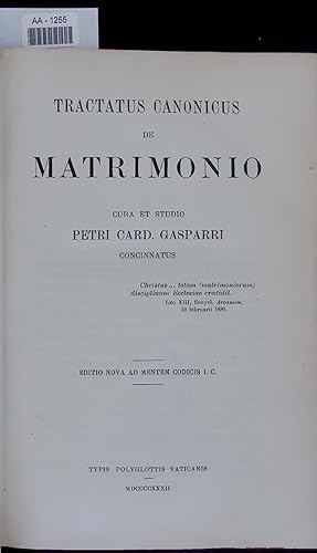 Imagen del vendedor de TRACTATUS CANONICUS DE MATRIMONIO. a la venta por Antiquariat Bookfarm