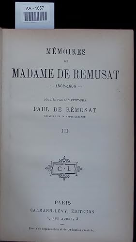 Imagen del vendedor de MMOIRES DE MADAME DE RMUSAT 1802-1808. III a la venta por Antiquariat Bookfarm