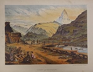 Seller image for Zermatt und Matterhorn. Farblithographie. Stuttgart, F. Hochdanz 1870, 15,5 x 21,5 cm for sale by Antiquariat Johannes Mller