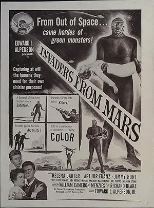 Invaders From Mars Trade Print Ad 1953 William Cameron Menzies, Scarce!