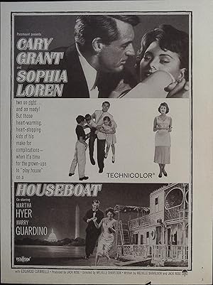 Imagen del vendedor de Houseboat Trade Print Ad 1958 Cary Grant, Sophia Loren, Martha Hyer a la venta por AcornBooksNH