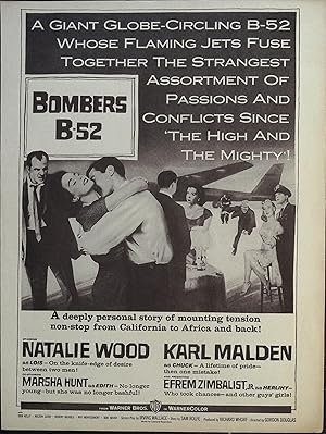 Bombers B-52 Trade Print Ad 1957 Natalie Wood, Karl Malden