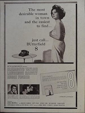 Imagen del vendedor de Butterfield 8 Trade Print Ad 1960 Elizabeth Taylor, Laurence Harvey, Eddie Fisher a la venta por AcornBooksNH