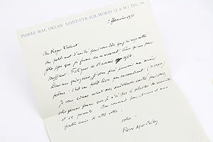 Lettre autographe datée et signée au jeune poète artésien Roger Valuet lui ayant offert une pipe ...