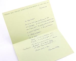 Lettre autographe datée et signée au jeune poète artésien Roger Valuet le félicitant pour son der...