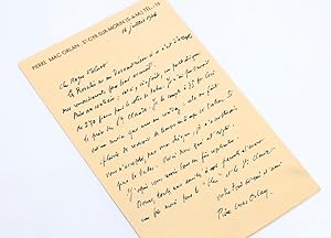Lettre autographe datée et signée au jeune poète artésien Roger Valuet qui est son pourvoyeur en ...