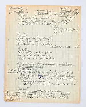 Ensemble complet du manuscrit et du tapuscrit de la chanson de Boris Vian intitulée "La vie en ro...