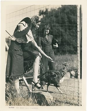 Original photograph of Lucille Ball with a turkey, circa 1940s