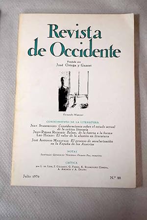 Seller image for Revista de Occidente, Ao 1970, n 88:: Consideraciones sobre el estado actual de la crtica literaria; Balzac, de la fuerza a la forma; El valor de la alusin en literatura; El proceso de secularizacin en la Espaa de los Austrias for sale by Alcan Libros