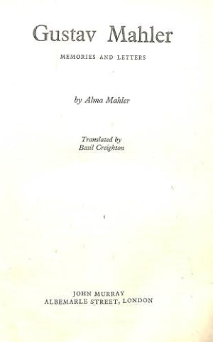 Seller image for Life and Letters of Gustav Mahler for sale by WeBuyBooks