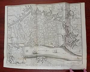 Antwerp Belgium Low Countries c. 1745 Basire large engraved city plan