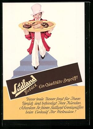 Ansichtskarte Südland Gebäckfabrik Schorndorf, Lnabe serviert Kekse auf einem Tablett