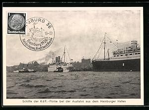 Ansichtskarte Hamburg, Schiffe der KdF-Flotte bei der Ausfahrt aus dem Hafen, Passagierschiff