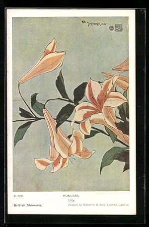 Bild des Verkufers fr Knstler-Ansichtskarte Hokusai, Lily, Lilien, Japanische Kunst zum Verkauf von Bartko-Reher