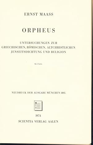 Bild des Verkufers fr Orpheus Untersuchungen zur griechischen, rmischen, altchristlichen Jenseitsdichtung und Religion zum Verkauf von avelibro OHG