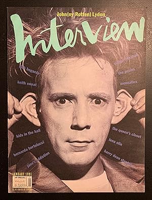 Bild des Verkufers fr Andy Warhol's Interview January 1991 Vol. XXI No. 1 John(ny Rotten) Lydon (Cover: John Lydon (formerly known as Johnny Rotten) photographed by Kurt Markus in Venice, California, at the home of Fernando Saralegui) zum Verkauf von Studio bibliografico De Carlo