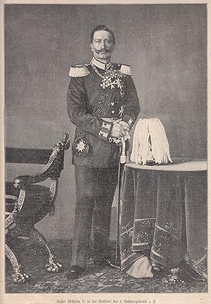 Kaiser Wilhelm in der Uniform des 1. Garde-Regiments zu Fuß. Ganzbild.