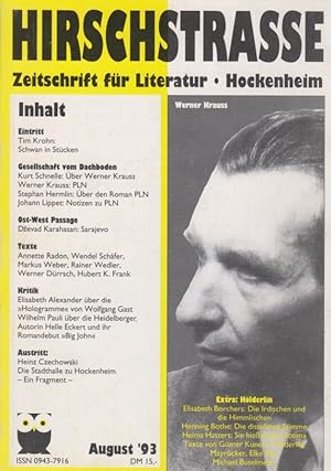 Seller image for Hirschstrae : Zeitschrift fr Literatur - August '93. Extra: Hlderlin. for sale by Fundus-Online GbR Borkert Schwarz Zerfa