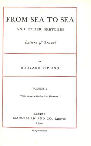 Seller image for FROM SEA TO SEA AND OTHER SKETCHES: LETTERS OF TRAVEL, VOL. I. for sale by WeBuyBooks