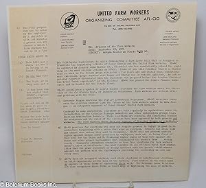 Seller image for [Letter] To: Friends of the Farm Workers. Subject: Action needed on Senate Bill 40 for sale by Bolerium Books Inc.