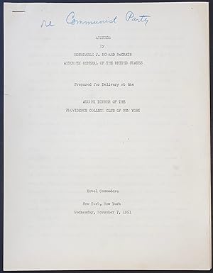 Address by Honorable J. Howard McGrath, Attorney General of the United States, prepared for deliv...