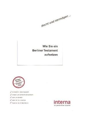 Bild des Verkufers fr Wie Sie ein Berliner Testament aufsetzen (Recht und Vermgen) zum Verkauf von Modernes Antiquariat an der Kyll