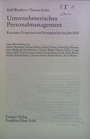 Imagen del vendedor de Unternehmerisches Personalmanagement : Konzepte, Prognosen und Strategien fr das Jahr 2000. a la venta por books4less (Versandantiquariat Petra Gros GmbH & Co. KG)