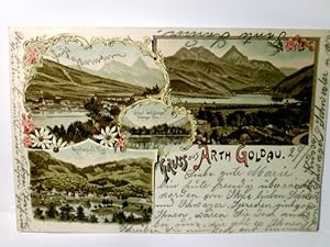 Arth Goldau. Gruss., Schweiz / Schwyz. Alte, sehr schöne Ansichtskarte / Lithographie farbig, gel...