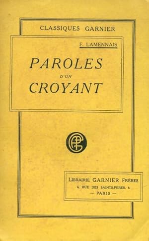 Image du vendeur pour Paroles d'un croyant - F?licit? De Lamennais mis en vente par Book Hmisphres