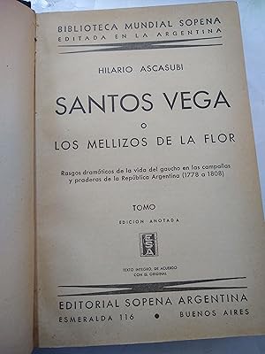 Imagen del vendedor de Santos Vega o Los mellizos de la flor a la venta por Libros nicos