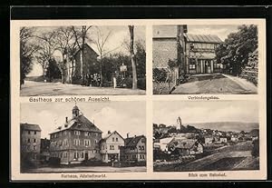 Ansichtskarte Usingen / Taunus, Gasthaus Zur schönen Aussicht v. Jean Hemrich, Rathaus, Totalansicht